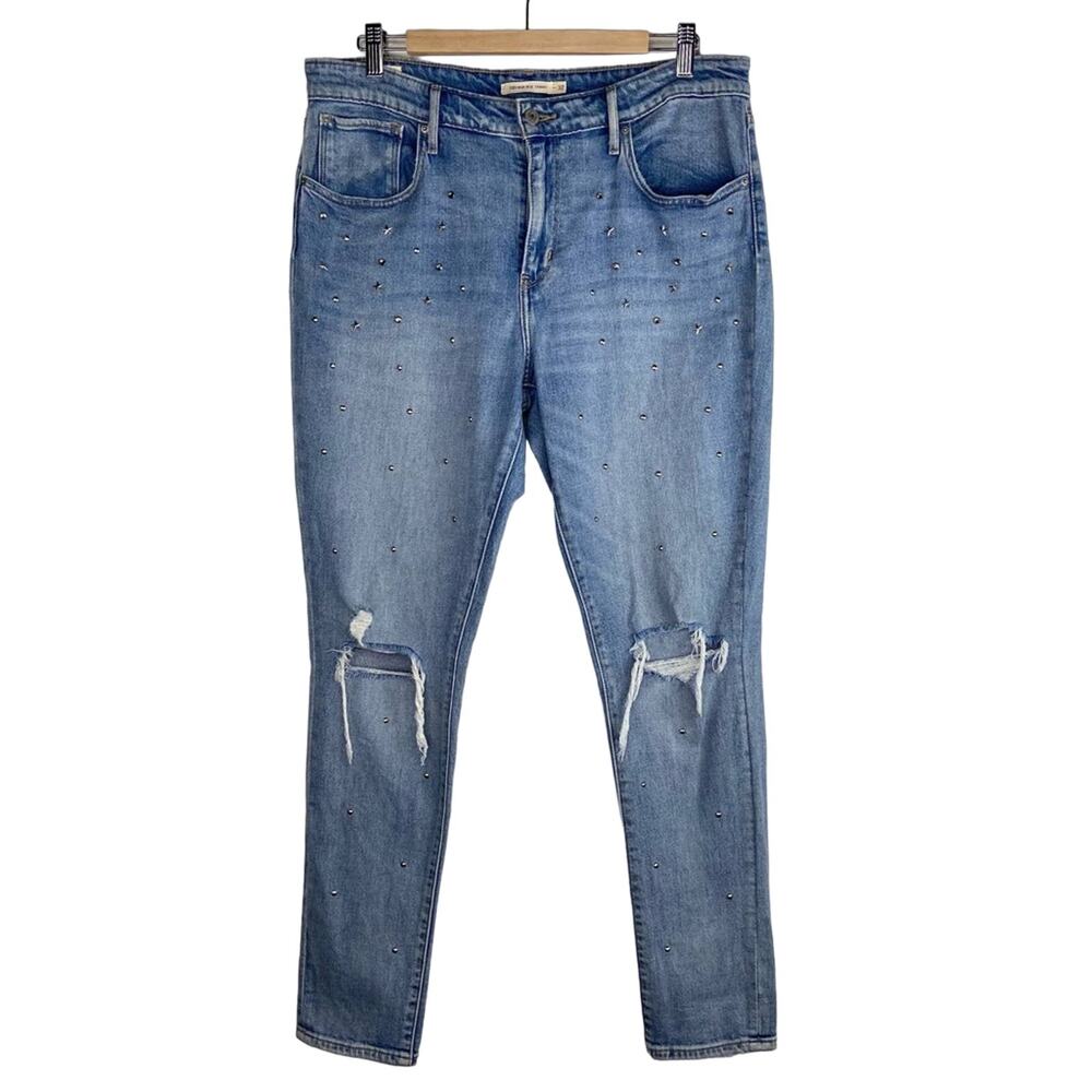 Levi's Women's High Rise Skinny Straight Leg Jeans Ripped Knees Studs Size 32